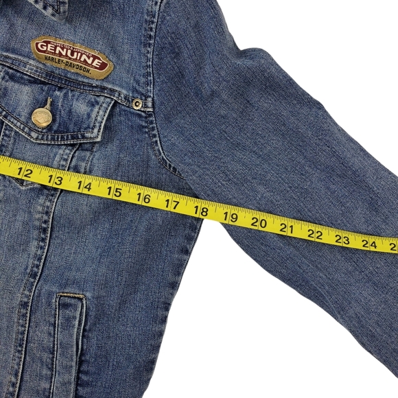 HARLEY DAVIDSON Jean Jacket Embroidered Logo Spell Out Studded - Picture 8 of 10